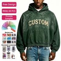 Sudadera con capucha para hombre de peso pesado, personalizada, 460 g/m², 100% algodón, con efecto lavado y desgastado, estampado serigrafiado en el pecho, forro polar de algodón