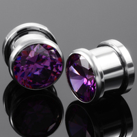 Paire de bouchons d'oreille et de tunnels en acier inoxydable Piercing Expander Piercing Stretchers Plug oreille jauges avec Zircon