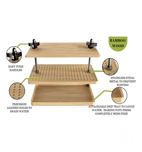Presse à tofu goutte à goutte simple en bambou, avec passoire à tofu et plateau d'égouttement amovible - Product Image 6