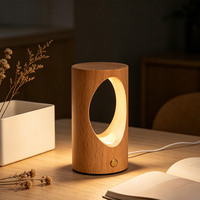 Lampe de table rechargeable en bois de hêtre à LED tactile, lumière chaude fixe 3000K, cylindre ovale creux, mini lampe de chevet sans fil USB-C