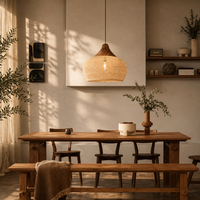 Lustre suspendu en rotin naturel tissé à la main de luxe pour restaurant et salon, vente en gros d'usine, E27
