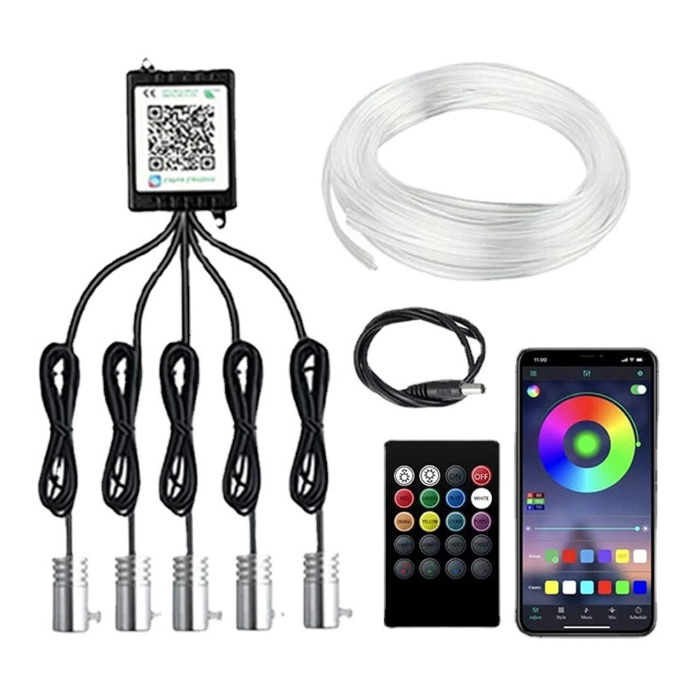 PMMA sợi quang cáp bên Kit dưới xe Dash chiếu sáng từ xa ứng dụng điều khiển nhà xe DIY RGB nội thất LED sợi quang đèn