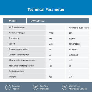 DV4600-492 ebmpapst ขนาด120x120x38มม. 12038 12ซม. 115VAC 19/18W 240/220mA ตลับลูกปืนพลาสติกสำหรับทำความเย็น - Product Image 3