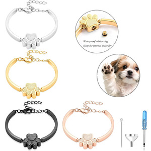 Urnen-Armreif mit Verstellbarer Kette aus Edelstahl, Haustier-Gedenkschmuck, Pfoten-Asche-Halter Armband für Hunde und Katzen - Product Image 2