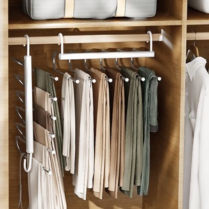 Multi Layer Pant Hanger White Space Saving Wardrobe Organizer For Pants Skirts Clothes Storage Hook Type Rectangle Shape - Product Image 2
