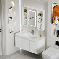 Meuble de salle de bain mural en aluminium blanc, minimaliste, avec panneau en nid d'abeille et lavabo en céramique, pour la décoration d'appartement