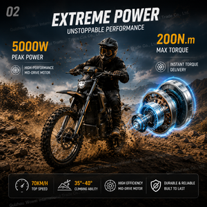 <span class=keywords><strong>Moto</strong></span> tout-terrain électrique puissante 5000W à moteur central, 70KM/<span class=keywords><strong>H</strong></span>, couple élevé, pour adultes, test de performance - Product Image 2