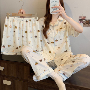 Pigiama da Donna Little Bear Paradise, Set <span class=keywords><strong>Tre</strong></span> Pezzi Carino a Maniche Corte per Primavera Estate, Taglia XL, Abbigliamento da Casa - Product Image 5