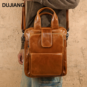 Sac bandoulière en cuir véritable Dujiang pour homme, sac fourre-tout vertical, grande capacité, durable, usage quotidien - Product Image 1