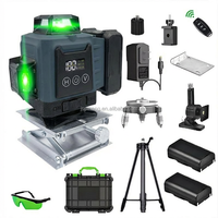 Niveau laser vert 4D à 16 lignes 505-520 nm, machine de nivellement laser auto-nivelante avec trépied, double batterie et télécommande