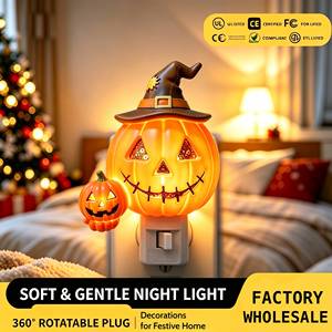 Luz Nocturna LED de Calabaza con Sombrero de Bruja para Dormitorio, Decorativa y Adorable, de Enchufe, Venta al por Mayor para Halloween, Directo de Fábrica - Product Image 1