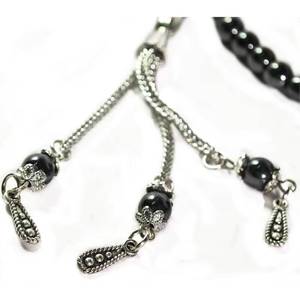 YASEEN Misbaha ethnique en hématite naturelle lisse et ronde, 8 mm, 99 perles, pierre de guérison magnétique, portable, pour la prière islamique Zikr - Product Image 1