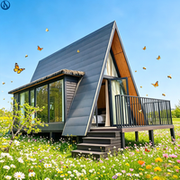 Kits de maisons préfabriquées modulaires détachables Honlu 2026 en forme de A, aspect bois, pour projets hôteliers, resorts et usage commercial