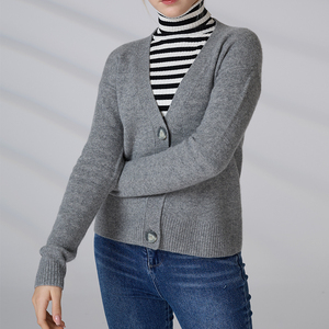 Suéteres Personalizados OEM ODM para Mujer, Cárdigan 100% Cachemira, Cuello en V, Cierre de un Solo Botón, Tejido de Punto - Product Image 4