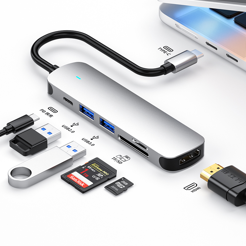 USB C концентратор 6 в 1 с HD-MI USB3.0 USB2.0 6 порт многофункциональная система Поддержка всех типов c канал док-станции