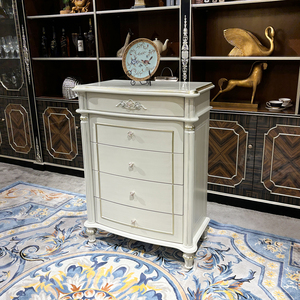 <span class=keywords><strong>Cassettiera</strong></span> in Legno Massello Intagliato Stile Francese, Mobile Contenitore Grigio Europeo con Cassetti <span class=keywords><strong>per</strong></span> Camera da Letto Elegante e Corridoio - Product Image 2