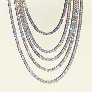 Cadena de tenis de lujo con diamantes de moissanita VVS, cadena de plata de ley 925, cadena estilo rapero con incrustaciones, collar de tenis con diamantes agrupados - Product Image 1