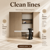 Armoire intégrée minimaliste moderne avec bureau et panneau arrière cannelé – Poste de travail modulaire pour chambre à coucher