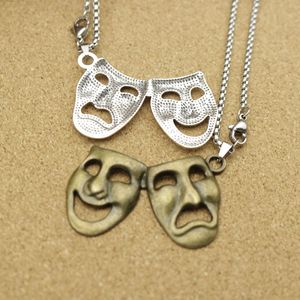 Collana con Maschera Commedia e Tragedia, Ciondolo Doppia Maschera in Lega Vintage per Regali, Bronzo Antico e Argento - Product Image 1