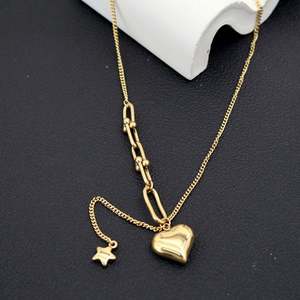 Collar con Colgante de Estrella y Corazón de Acero Inoxidable, Diseño Nuevo, Chapado en Oro PVD, Antideslustre, para Mujer, Venta al Por Mayor - Product Image 1