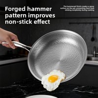 Poêle à frire transfrontalière en titane pur à fond plat, finition martelée, construction en aluminium et acier inoxydable 430, compatible gaz