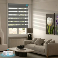 Persianas Inteligentes Zebra Automáticas Personalizadas con Energía Solar, Color Gris Oscuro, Completamente Opacas para Ventana