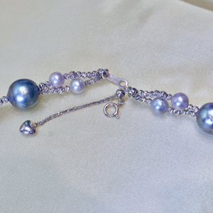 Rara <span class=keywords><strong>Collana</strong></span> di Perle Akoya di Alta Qualità in <span class=keywords><strong>Oro</strong></span> 18K, Colore Grigio Acqua di Mare, Perle Verdi di Tahiti Francese per Donne - Product Image 5