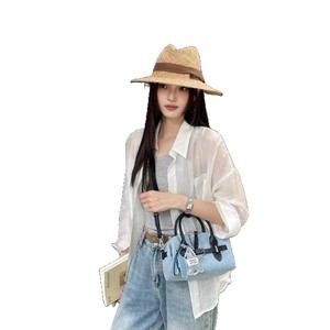 Sacs à bandoulière et sacs travers en cuir véritable contrastant avec fermeture éclair, style cowboy, pour femmes, nouvelle collection haut de gamme coréenne - Product Image 5