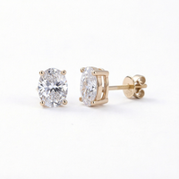Boucles d'oreilles clous ovales en diamant de laboratoire 5x7mm 4x6mm, sertissage 4 griffes, couleur D, or massif 14K, classiques pour femme Starsgem