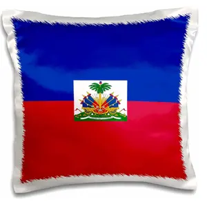 Coussin drapeau d'Haïti, bleu marine foncé et rouge avec armoiries haïtiennes, taie d'oreiller souvenir du monde des pays des Caraïbes