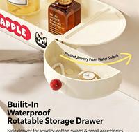 Expédition rapide, étagère de salle de bain rotative à ventouse sans perçage avec tiroir de rangement pour lavabo, produits de soin, cosmétiques et articles de toilette