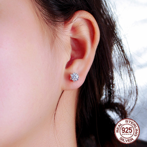 Dazzling 6mm Single Cubic Zircon <strong>Gem</strong> Stone Crystal Plated 925 Sterling Silver Needle Stud <strong>Earrings</strong> for Womens Gathering Jewelry - Product Image 3
