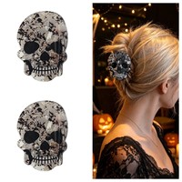 Pinces à cheveux en acétate à motif unique, pinces à cheveux gothiques en forme de tête de squelette, accessoires de cosplay pour femmes pour Halloween