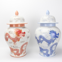 J147 Décoration d'entrée de salon classique pot à gingembre dragon en céramique antique décor de style chinois vase blanc et bleu