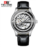Montre-bracelet mécanique squelette personnalisée TEVISE T836D pour homme, mouvement automatique, bracelet en cuir, montre de sport et de mode, fournisseur en gros