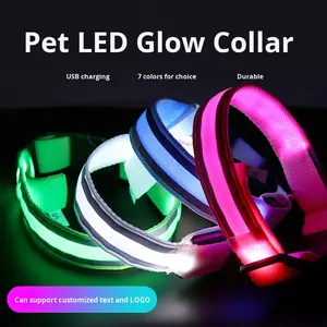 Collier pour <span class=keywords><strong>chien</strong></span> en nylon lumineux anti-perte avec matériau réfléchissant intégré, rechargeable par USB pour les promenades nocturnes - Product Image 1