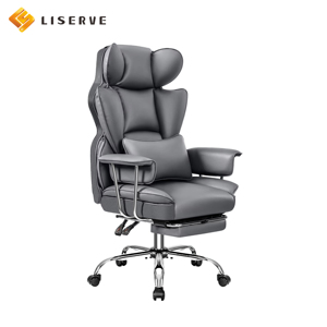 Chaise de bureau ergonomique moderne, grande et haute, avec dossier haut, chaise de jeu blanche, <span class=keywords><strong>repose</strong></span>-pieds inclinable, cadre métallique, accoudoirs fixes - Product Image 4