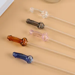 New Unique Style Phallus Recyclable High Borosilicate Drinking Glass Straw