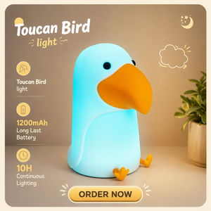 <span class=keywords><strong>Veilleuse</strong></span> en silicone rechargeable en forme de <span class=keywords><strong>toucan</strong></span> pour chambre d'enfant, LED USB avec 7 couleurs changeantes, lumière tamisable et blanc chaud - Product Image 1