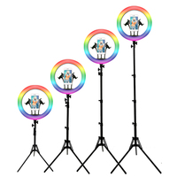 Lampu Cincin LED RGB Selfie 14 Inci dengan Kawat Logam, Kontrol Peredupan, dan Tripod untuk Makeup, Video, Live Studio, Fotografi Ponsel