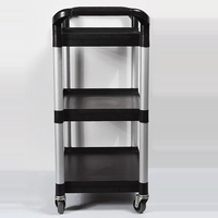 Chariot utilitaire en plastique pour hôtel commercial avec roues verrouillables, design à 3 niveaux, capacité de 200 lb