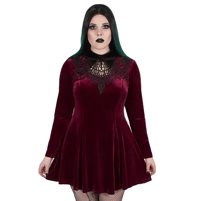 Punk Rave yaz-olmalıdır elbise DQ-509LQF seksi kız Goth artı boyutu koyu gece Vines boy elbise