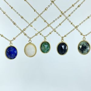 Joyería de moda Collar de cadena con cuentas de acero inoxidable Piedra natural Lágrima Amatista Collar de cuarzo rosa - Product Image 2