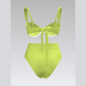 Chic Elegant Ribbed Lace-Up Underwire Push-Up High-Waisted Bikini Set with <b>Back</b> <b>Tie</b> for Flattering Silhouette - Product Image 2