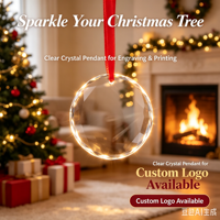 Ornement de Noël rond en cristal transparent personnalisé avec gravure laser et impression UV, pendentif à suspendre pour sapin de Noël