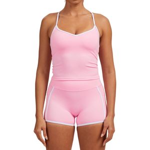 Conjunto Deportivo de 2 Piezas para Mujer, Top Deportivo Cruzado, Pantalones Cortos de Cintura Alta, Ropa Deportiva de Yoga con Bolsillos, Spandex, Poliéster - Product Image 1
