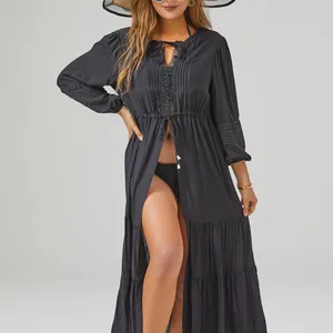 Vestido largo de verano con volantes y cuello en V, Túnica elegante de talla grande, 2022