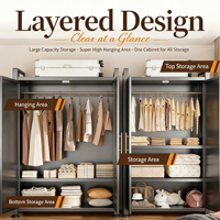 Armoire en acier à montage facile pour chambre à coucher, penderie anti-poussière pour vêtements, placard pour bébé, idéale pour chambre et maison de location