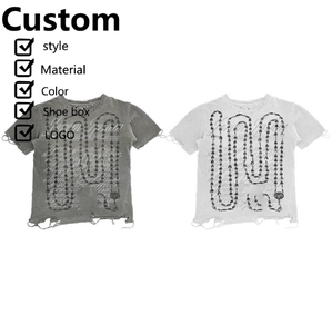 T-shirt de rue unisexe oversize à manches courtes de haute qualité Distressed Boxy T-shirt de couleur unie Cartoon Heat Press pour unisexe - Product Image 3