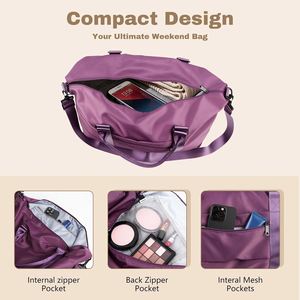 Sac de voyage pour femme, sac fourre-tout violet, sac à roulettes imperméable en polyester, grande capacité pour avion, accouchement - Product Image 5